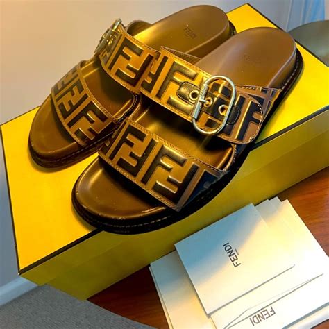 fendi pearland slides replica|FENDI Calfskin FF Embossed Slide Sandals 36.5 Maya Black .